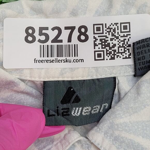 Vintage 90s MOD Geometric AOP Button Shirt Large 22x26 White - Picture 6 of 12